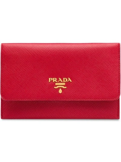 Shop Prada 'compact' Kartenetui In Red