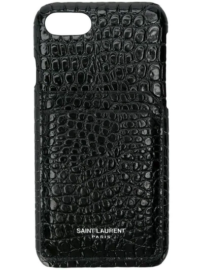 Shop Saint Laurent Iphone 8 Crocodile Embossed Case In Black