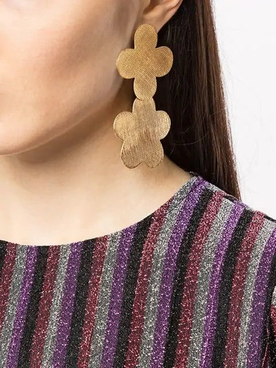 Shop Annie Costello Brown Floral Shaped Drop Down Earrings In Gold