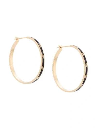 Shop Azlee 18kt Yellow Gold Nigh Sky Large Diamond Hoops With Black Enamel And White Diamonds In Ylwgld