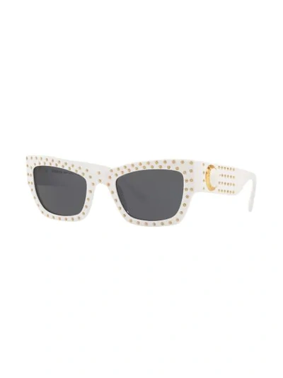 Shop Versace Studded Cat-eye Sunglasses In White