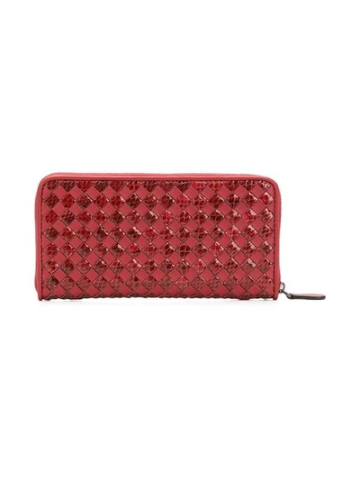 Shop Bottega Veneta Zip-around Wallet In Red