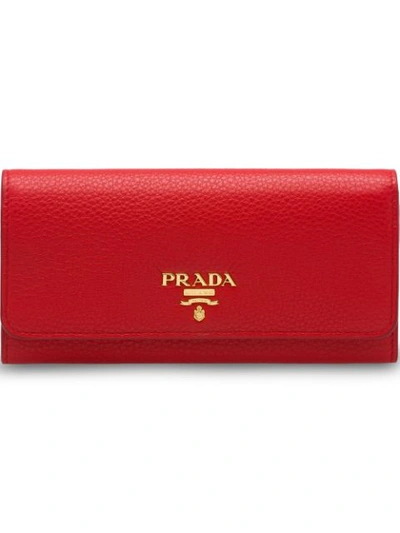 Shop Prada Logo Plaque Wallet In Red