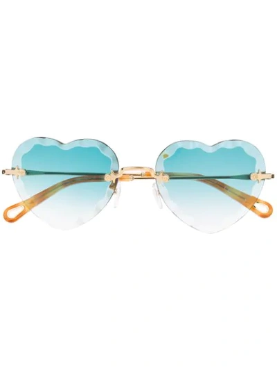 Shop Chloé Rosie Heart-frame Sunglasses In Gold