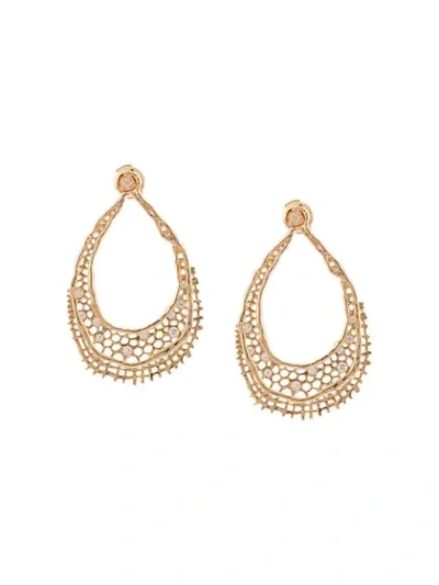 Shop Aurelie Bidermann 18kt Yellow Gold & Diamond Lace Earrings In Metallic