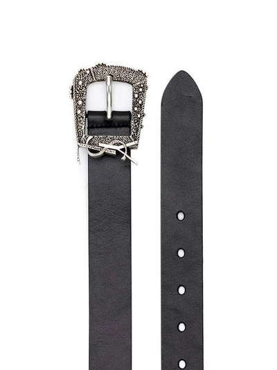 Shop Saint Laurent Ysl Embellished Buckle Belt In Black