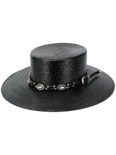 Shop Saint Laurent Large Boater Hat - Black