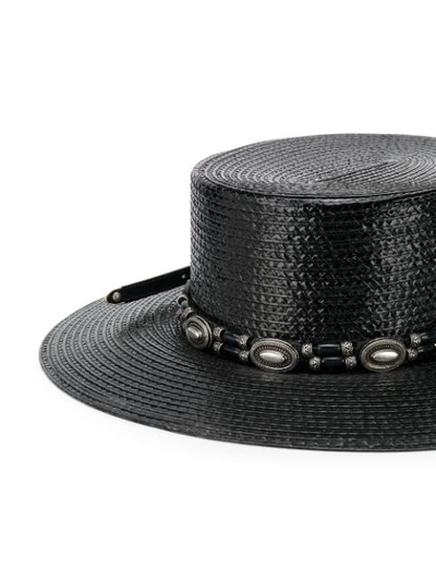 Shop Saint Laurent Large Boater Hat - Black