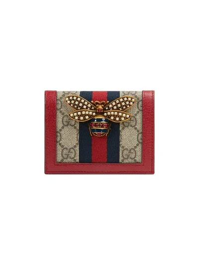Shop Gucci Queen Margaret Gg Card Case In 8540 Beige