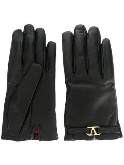 Shop Valentino Garavani Vlogo Gloves In Black