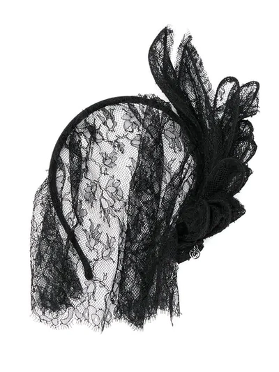 MAISON MICHEL LACE VEIL HEADBAND - 黑色