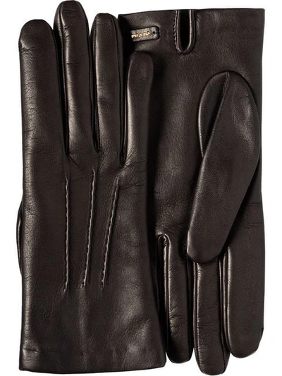 Shop Prada Logo-plaque Slip-on Gloves In Brown