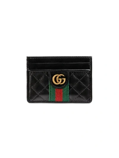 Shop Gucci Leather Card Case With Double G In Black