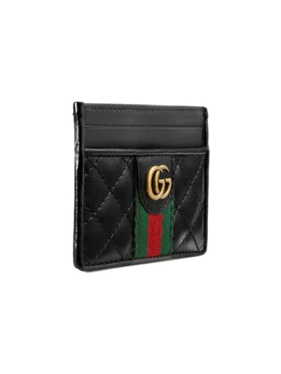 Shop Gucci Leather Card Case With Double G In Black