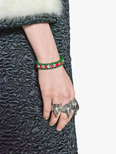 Shop Gucci Web Cuff With Crystals In Green