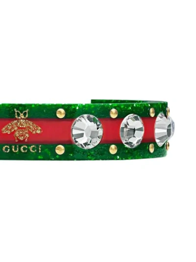 Shop Gucci Web Cuff With Crystals In Green