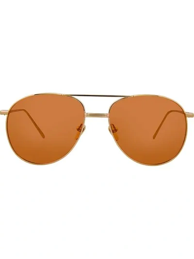 Shop Linda Farrow 482 C8 Aviator Sunglasses In Metallic