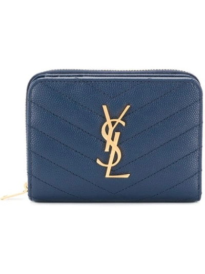 Shop Saint Laurent Logo Wallet In Blue