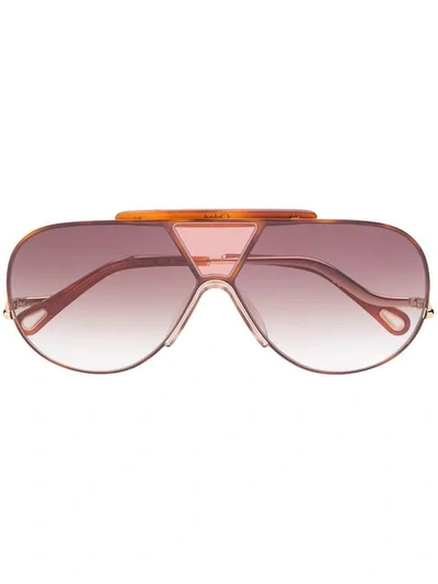 Shop Chloé Tortoiseshell Aviator-frame Sunglasses In Brown