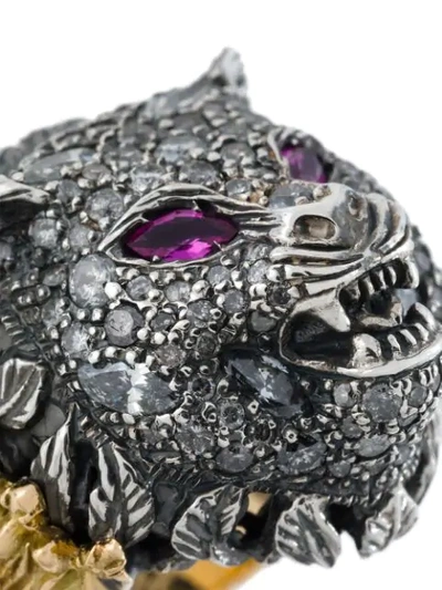 Shop Gucci Diamond And Ruby Tiger Head Ring - Metallic