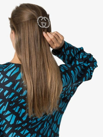 Shop Gucci Interlocking G Embellished Hair Pin In Silver