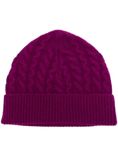 Shop Aspesi Cable Knit Beanie In Purple