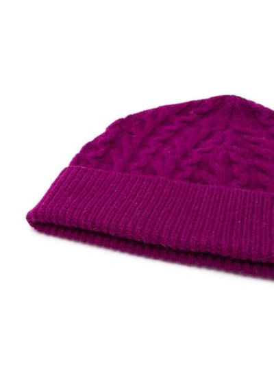 Shop Aspesi Cable Knit Beanie In Purple