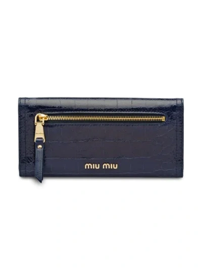 Shop Miu Miu 'cocco Lux' Portemonnaie In Blue
