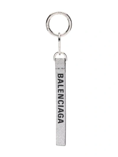 Balenciaga Printed Glittered Leather Keychain In Silver | ModeSens