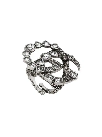 Shop Gucci Gg Crystal Logo Ring - Metallic