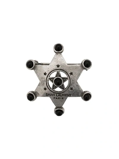 Shop Saint Laurent Star Metal Pin In Silver