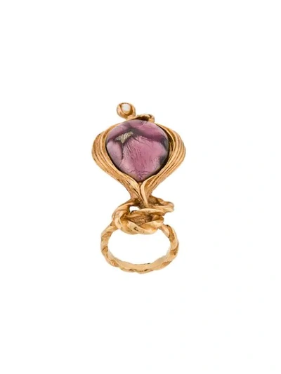 Shop Saint Laurent Large Knot Stone And Pearl Ring In Gold