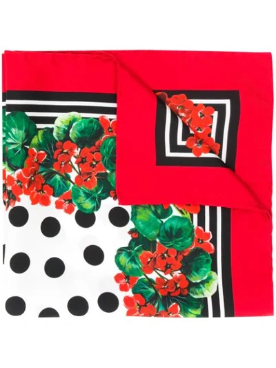 Shop Dolce & Gabbana Floral Print Scarf In Red