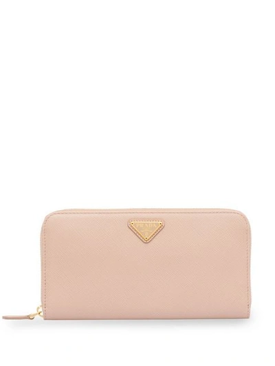 Shop Prada Saffiano Leather Logo Plaque Wallet In Pink