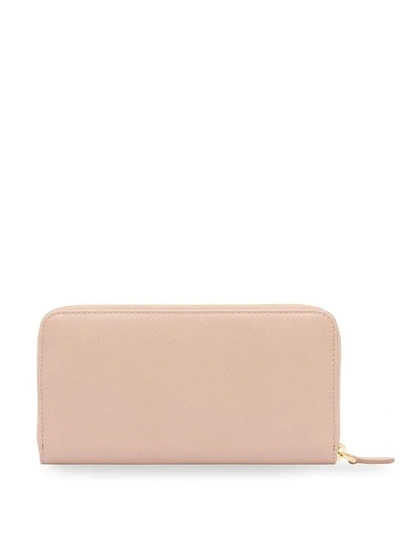 Prada Saffiano Leather Logo Plaque Wallet In Pink