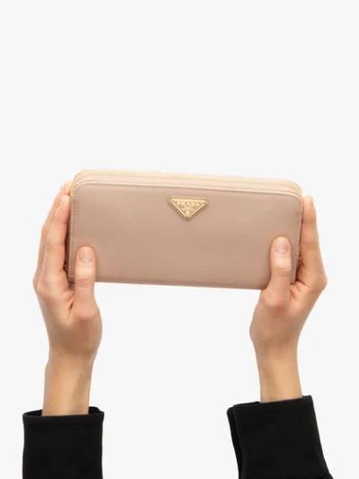Prada Saffiano Leather Logo Plaque Wallet In Pink