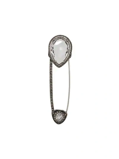 Shop Alexander Mcqueen Crystal Embellished Brooch In Silver