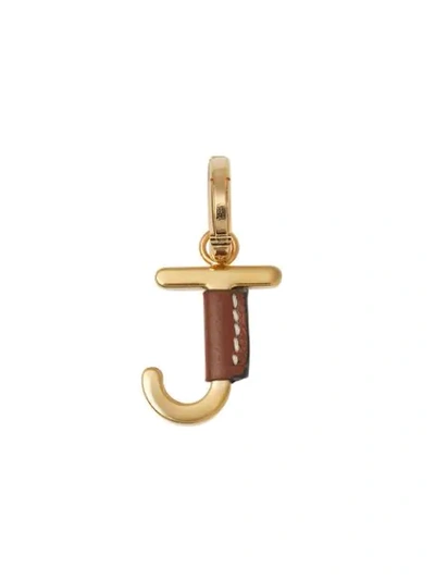 Shop Burberry Leather-wrapped ‘j' Alphabet Charm In Gold