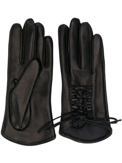 Shop Manokhi Lace Up Gloves In Black