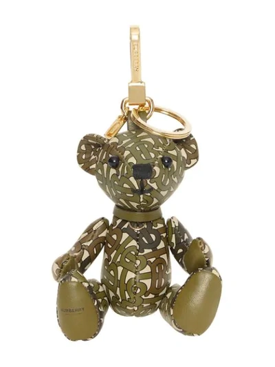 Shop Burberry Thomas Bear Charm In Monogram Print Leather In Green