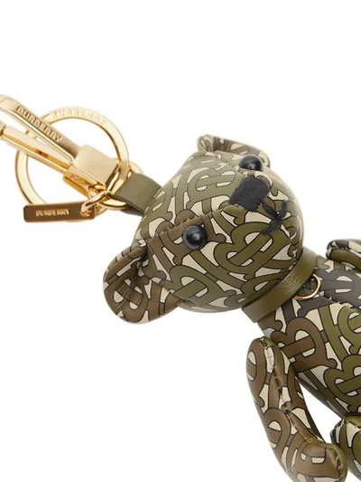 Shop Burberry Thomas Bear Charm In Monogram Print Leather In Green