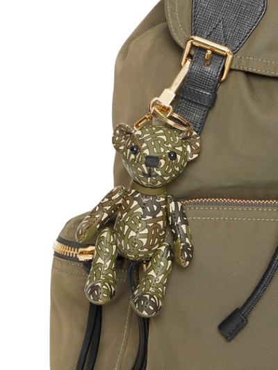 Shop Burberry Thomas Bear Charm In Monogram Print Leather In Green