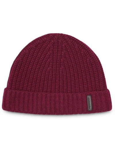 Shop Burberry Rib Knit Cashmere Beanie - Red
