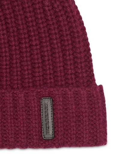 Shop Burberry Rib Knit Cashmere Beanie - Red