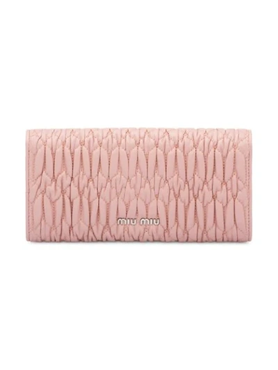 Shop Miu Miu Matelassé Leather Wallet In Pink