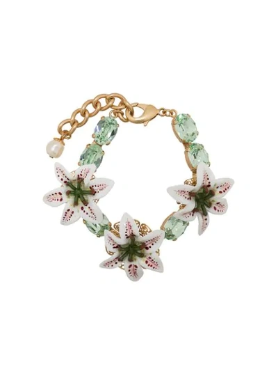 Shop Dolce & Gabbana Flower Embellished Bracelet In Green
