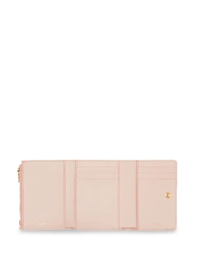 Shop Burberry Small Monogram Leather Folding Wallet In Pink