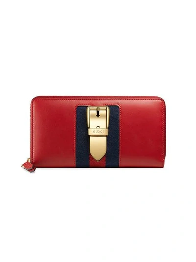 Shop Gucci Sylvie Leather Zip Around Wallet In Red