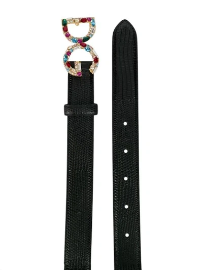 Shop Dolce & Gabbana Bejeweled Dg Buckle Belt In Black