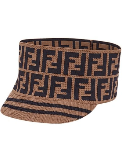 Shop Fendi Knit Logo Wide Band Cap In Brown